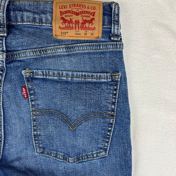 Levi's 510 Skinny Blue Jeans Size 16 Reg 28x30 Stretch Denim Adjustable Boys Kid - Picture 8 of 16